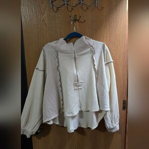 POL Cream Waffle-Knit Hooded Pullover